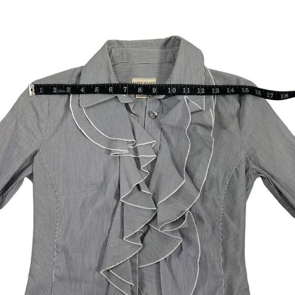 Karen Millen Navy Blue & White Stripe Ruffle Long Sleeve *Blouse Size 2 Small - Picture 11 of 12